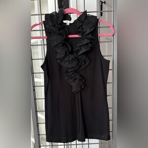 CAbi Black Sleeveless Top with Ruffles